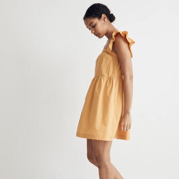 MADEWELL Flutter-Sleeve Square-Neck Mini Dress Autumn Wheat Yellow Sz XL {RR18} - Picture 2 of 8